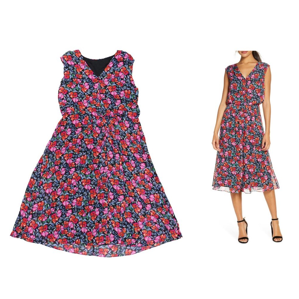 Donna Ricco Floral Sleeveless V-Neck Chiffon Dress
